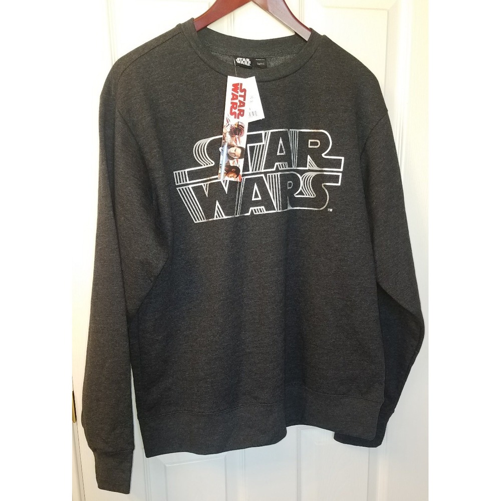 STAR WARS Fleece Crewneck Sweatshirt Grey Men‎ Size Small Logo NEW